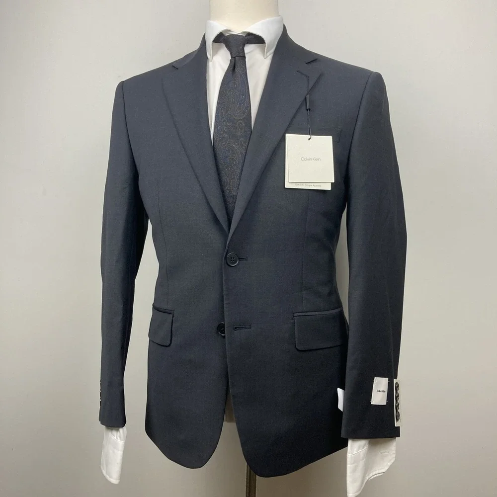 Calvin Klein Mens‎ Slim fit Suit Jacket Blazer 40 S Charcoal Solid Stretch